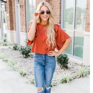 Rust ruffle crop Blouse